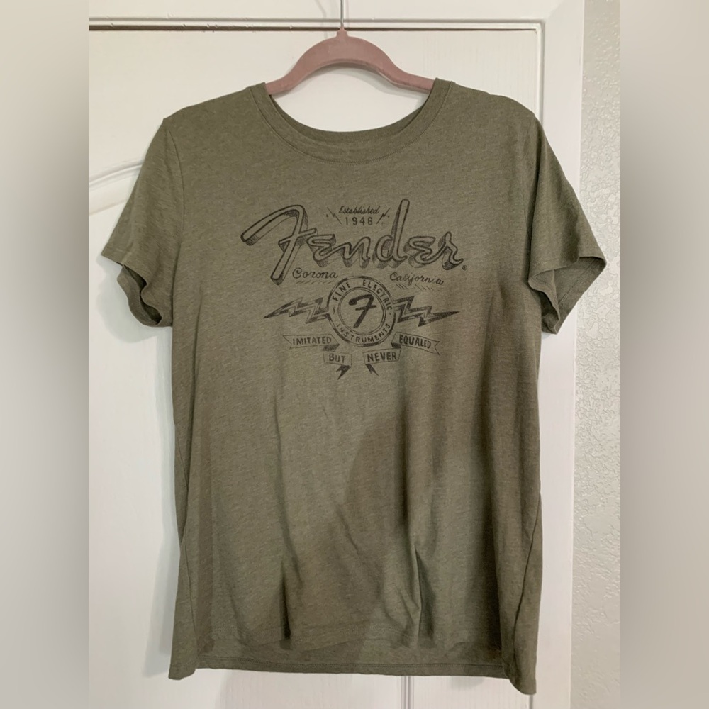Lucky Brand Olive Green Fender Logo Tee